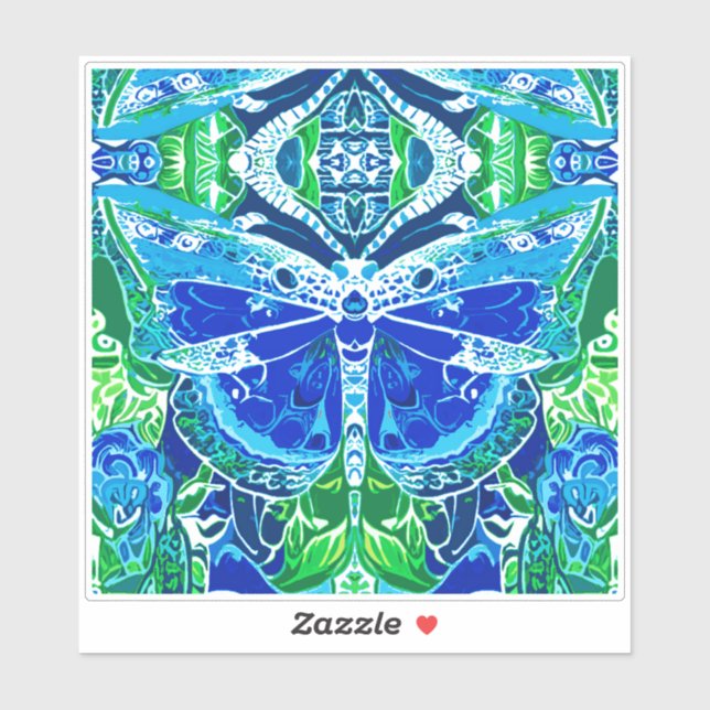Adesivo Butterfly e Medallion Batik Padrões em Azul (Folha)
