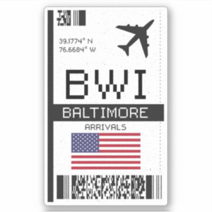 Adesivo BWI Baltimore, Maryland - Passagem de Embarque - A