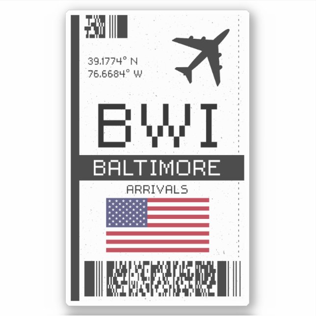 Adesivo BWI Baltimore, Maryland - Passagem de Embarque - A (Frente)