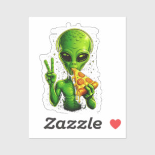 Adesivo Cabeça de Alien Divertido Comendo Pizza OVNI