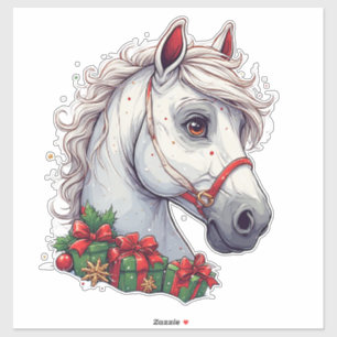 Adesivo Cabeça de Cavalo Branco Festivo Com Brida Vermelha