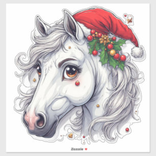 Adesivo Cabeça de Cavalo Branco Festivo Com Brida Vermelha