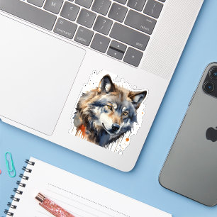 Adesivo Cabeça de Lobo Aquarela Arte da Natureza Animal Si