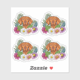 Adesivo Cabeça de Vizsla Húngaro com Flores Coloridas de V