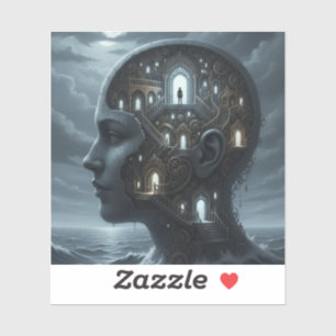 Adesivo Cabeça Surrealista de Mulher Com Quartos Emerge do