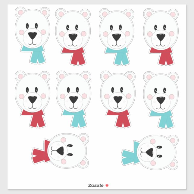 Adesivo Cabeças de Urso Polar com Escarpas (Folha)