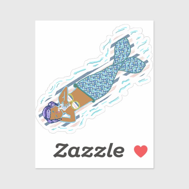 Adesivo Cabelo Roxo, Sereia Azul da Cauda Esfregando uma B (Folha)