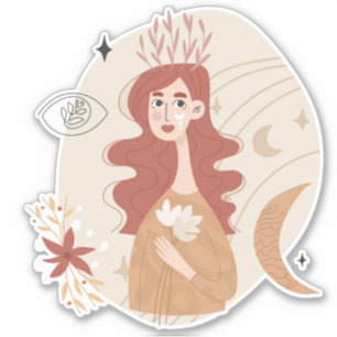 Adesivo Cabelos vermelhos flores mulheres flores da lua ab