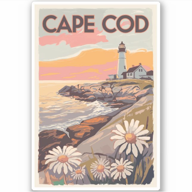 Adesivo Cabo Cod Massachusetts Painterly Viagem Art Retro (Frente)