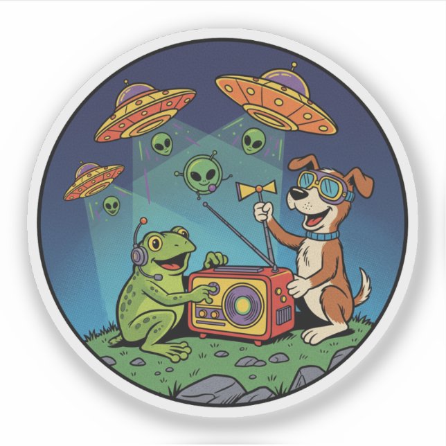 Adesivo Caçadores de Alienígenas Sapo e Cachorro - Rádio C (Frente)