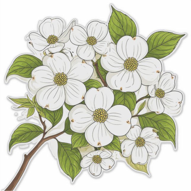 Adesivo Cacho de Flores de Corniso Branco no Ramo (Frente)