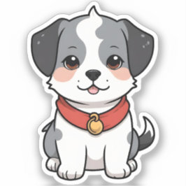 Adesivo Cachorrinho de Anime Fofo Com um Sino