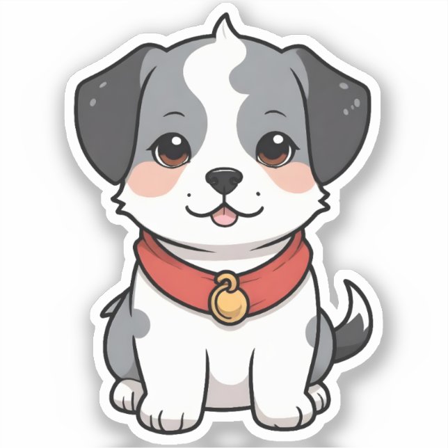 Adesivo Cachorrinho de Anime Fofo Com um Sino (Frente)