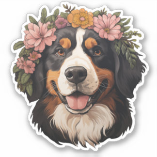 Adesivo Cachorro Bernese com Flores
