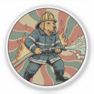 Adesivo Cachorro Bombeiro Retriever Dourado - Cão Herói Vi
