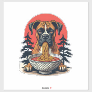 Adesivo Cachorro Boxer Antigo Comendo Ramen Ilustração do 