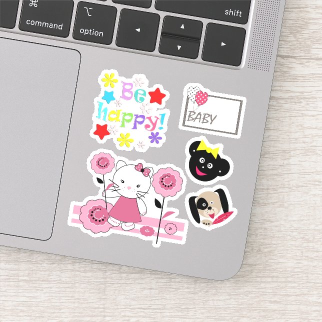 Adesivo Cachorro brilhante flores divertidas gatinhas gati (Detalhe)