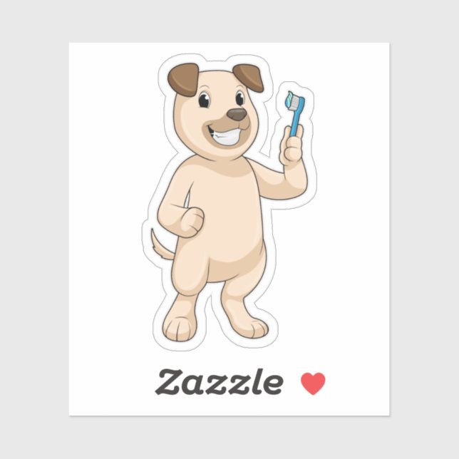 Adesivo Cachorro com escova de dentes (Folha)