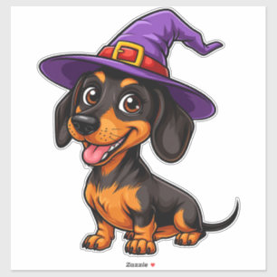 Adesivo Cachorro Dachshund Chapéu de Bruxo Roxo Adorável H