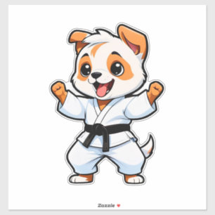 Adesivo Cachorro de Desenho Animado Alegre em Gi de Karate
