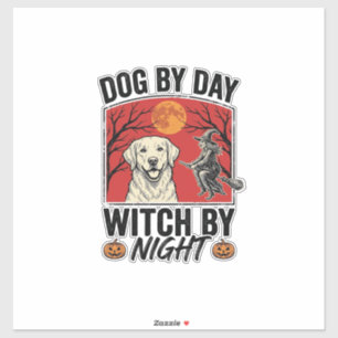 Adesivo Cachorro de Dia Bruxa de Noite Vintage Halloween C