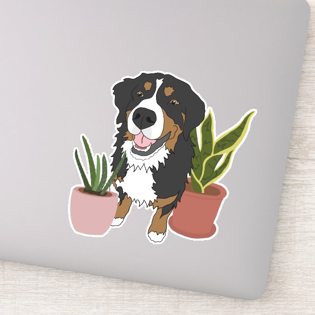 Adesivo Cachorro De Montanha Bernese E Plantas (Detalhe)