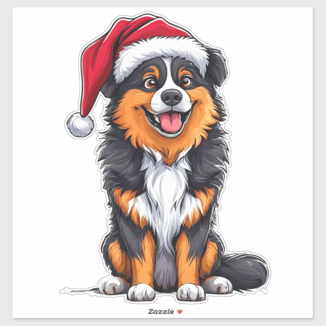 Adesivo Cachorro de Natal Chapéu do Papai Noel Férias Aman (Folha)