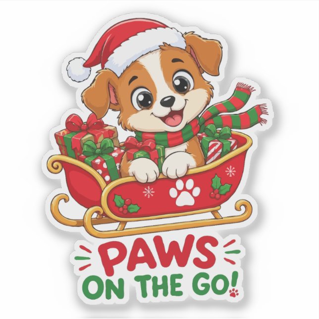 Adesivo Cachorro de Natal Fofo em Trenó (Frente)