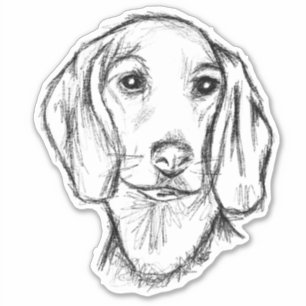 Adesivo cachorro filhote dachshund preto branco esboço sim