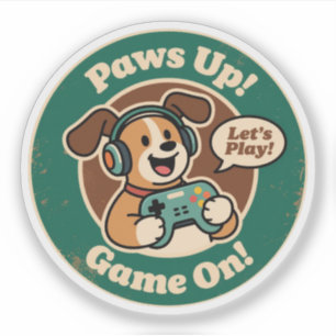 Adesivo Cachorro Gamer Fofo Design "Patas para cima! Vamos
