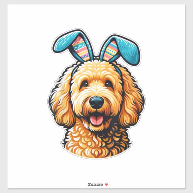 Adesivo Cachorro Goldendoodle de Páscoa Usando Orelhas de  (Folha)