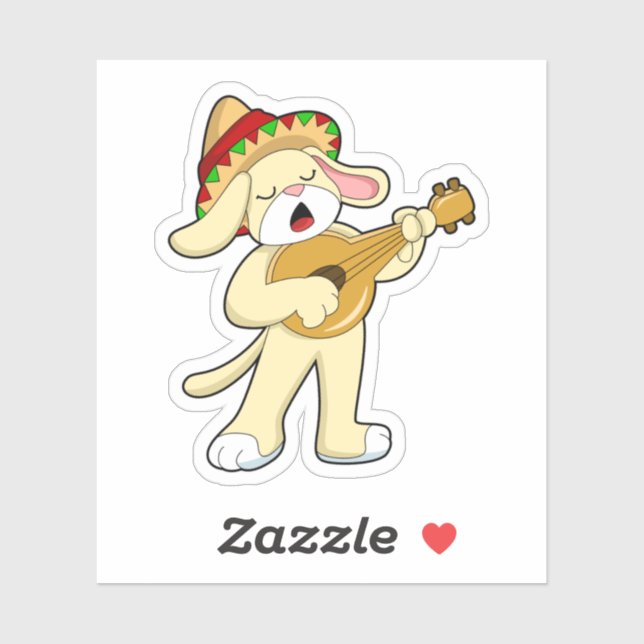 Adesivo Cachorro na Música com Violão (Folha)