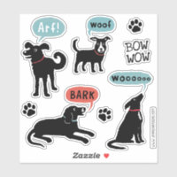 Cachorro Negro Latido de Arf Woof Wooo Sticker Set