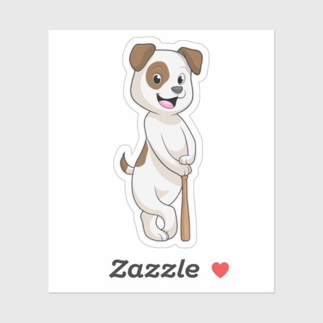 Adesivo Cachorro no Baseball com bastão de beisebol (Folha)