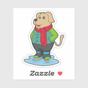 Adesivo Cachorro no gelo com skates de gelo