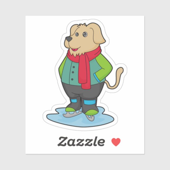 Adesivo Cachorro no gelo com skates de gelo (Folha)