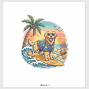 Adesivo Cachorro Retriever Dourado Surfando Prancha de Sur