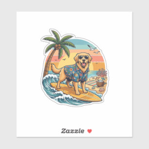 Adesivo Cachorro Retriever Dourado Surfando Prancha de Sur