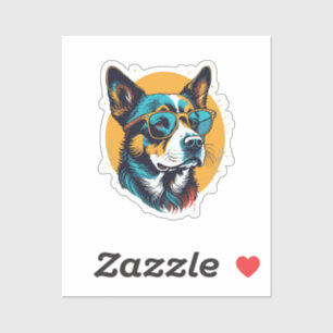 Adesivo Cachorro retrô usando óculos de sol