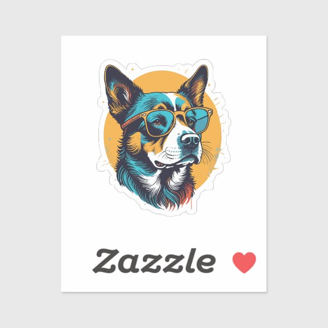Adesivo Cachorro retrô usando óculos de sol (Folha)