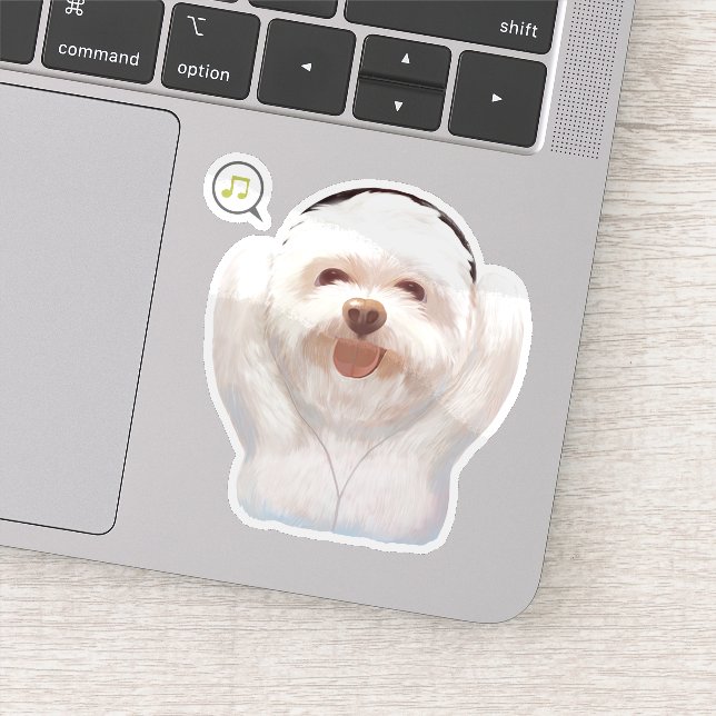 Adesivo Cachorro Sorridente: Vibrações Musicais Bichon Fri (Detalhe)