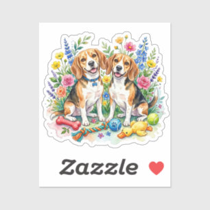 Adesivo Cachorros Beagle Adoráveis em Aquarela