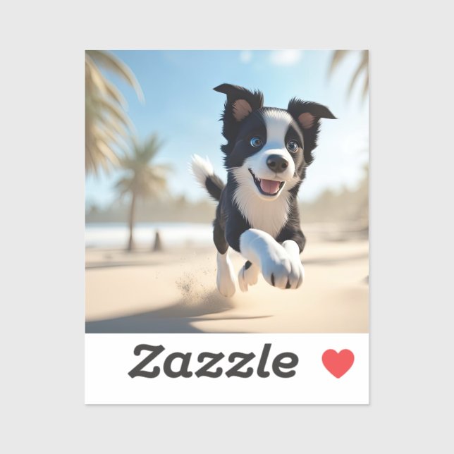 Adesivo Cachorros brincando na praia (Folha)