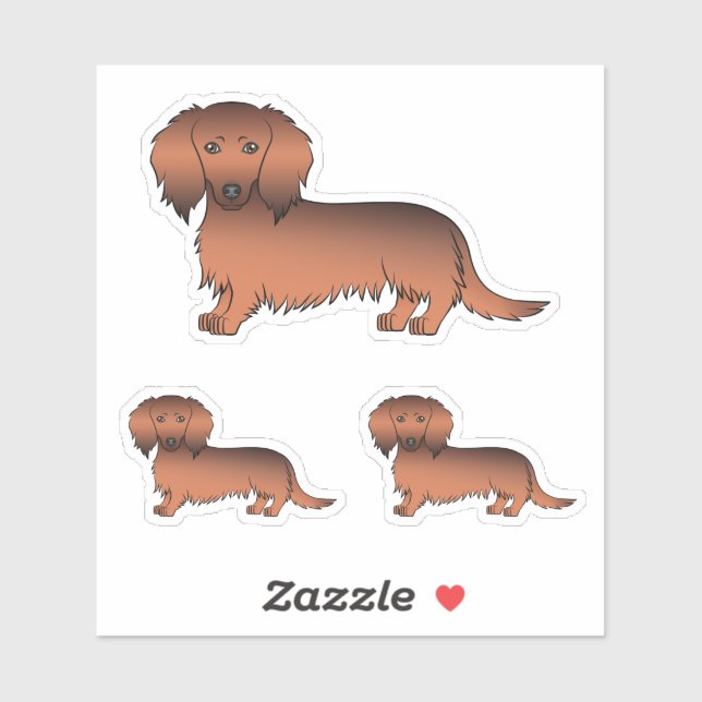 Adesivo Cachorros Cartoon Dachshund de Pelo Longo Sable Ve (Folha)