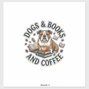 Adesivo Cachorros Livros Café Bulldog Pilha Xícara_1
