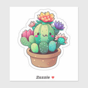 Adesivo Cacto colorido bonito num Pote
