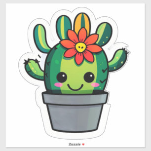 Adesivo Cacto de desenho animado fofo em vaso com flor