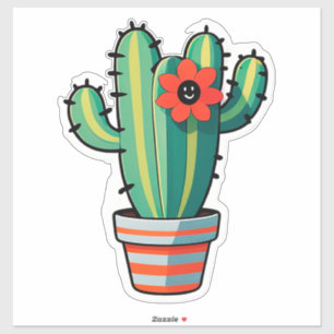 Adesivo Cacto de desenho animado fofo em vaso com flor
