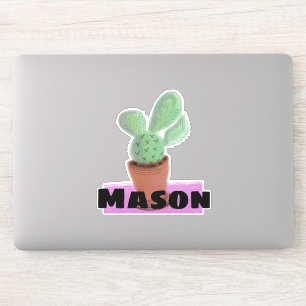 Adesivo Cacto em Pote Aguarela Nome Personalizado