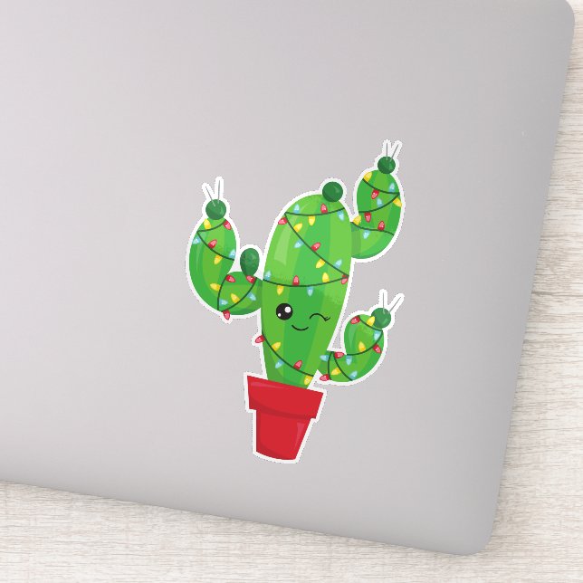 Adesivo Cactus de Natal, Luzes de Natal, Cute Cactus (Detalhe)